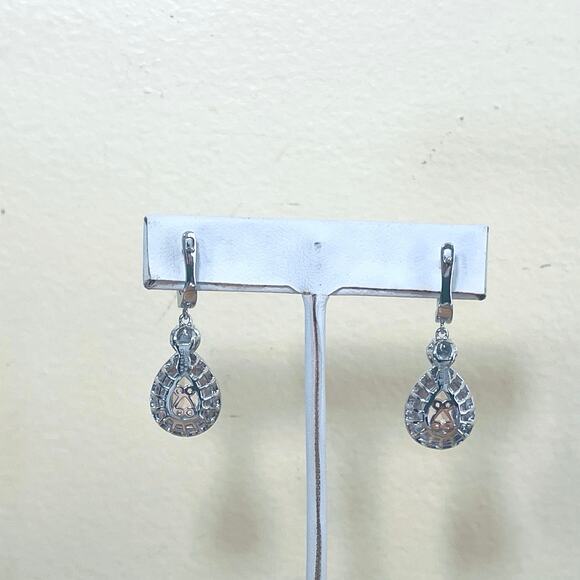 Diamonique Sterling Earrings Simulated Morganite Dangle Drop Silver - Picture 5 of 11